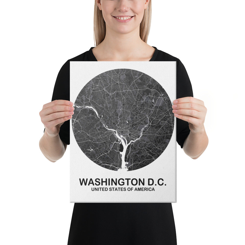 Washington, D.C. Circular Black Canvas Map