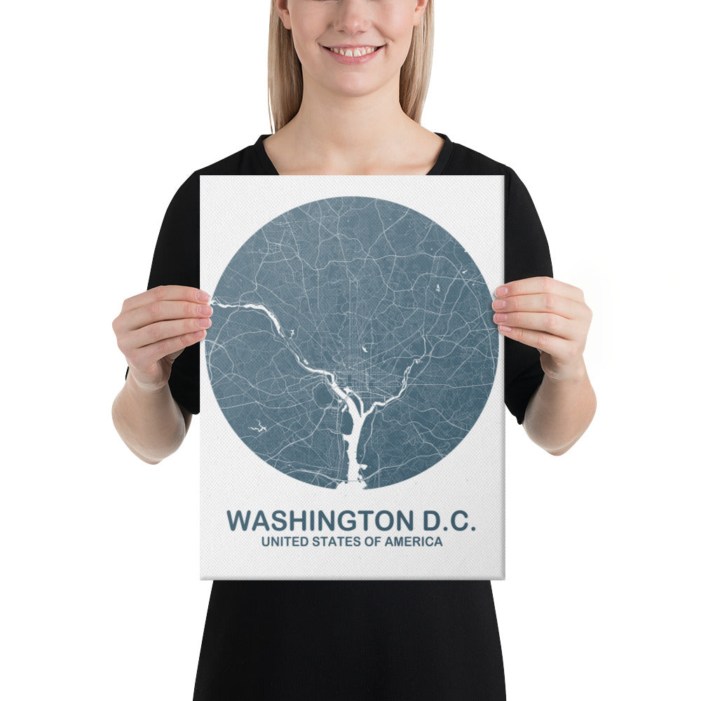 Washington, D.C. Circular Blue Canvas Map