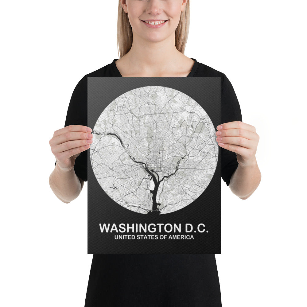 Washington, D.C. Circular White Canvas Map