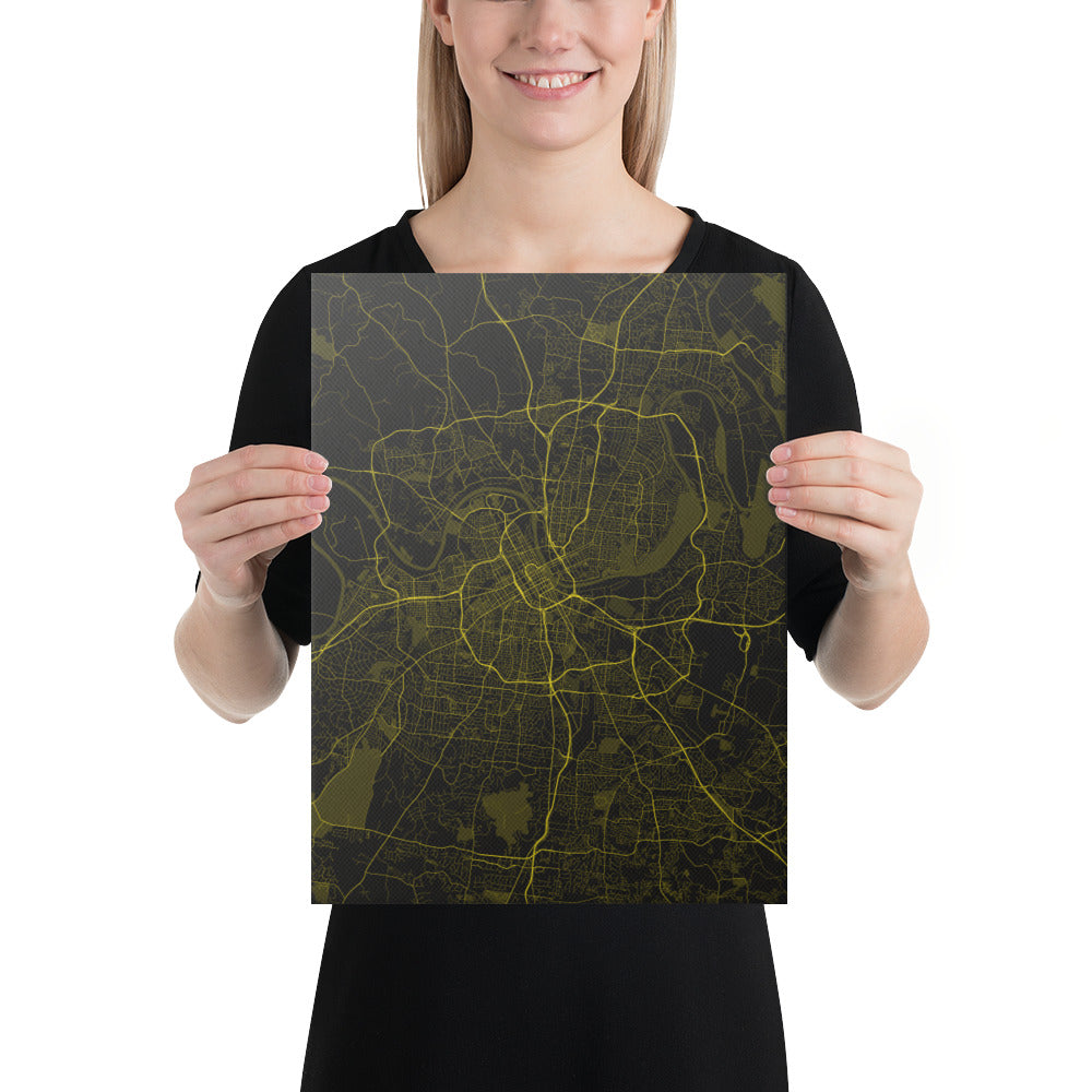 Nashville Black and Yellow Canvas Map