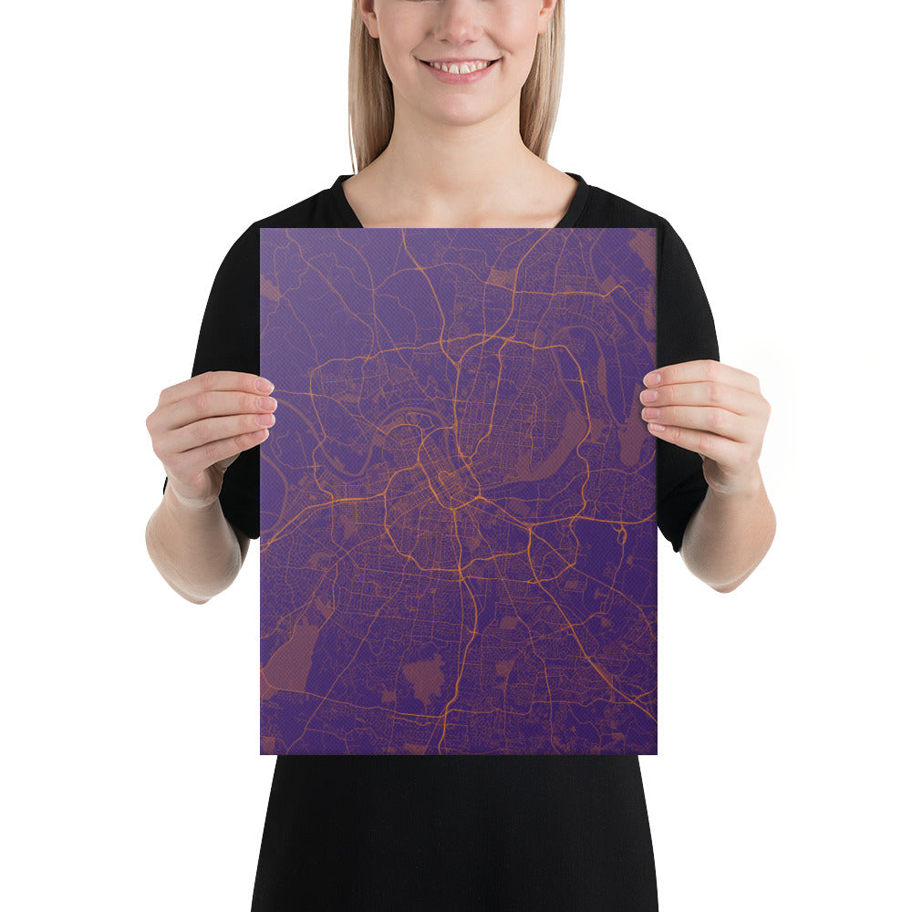 Nashville Purple and Orange Canvas Map