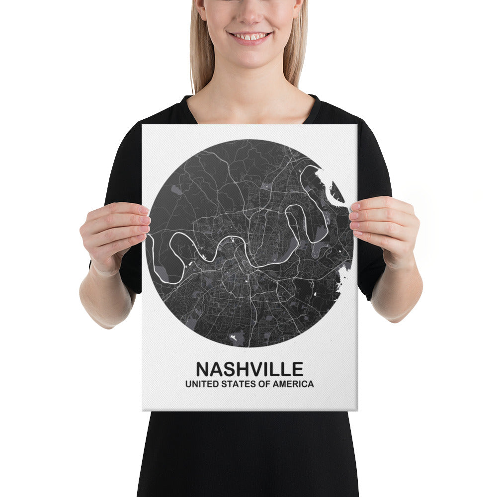 Nashville Circular Black Canvas Map