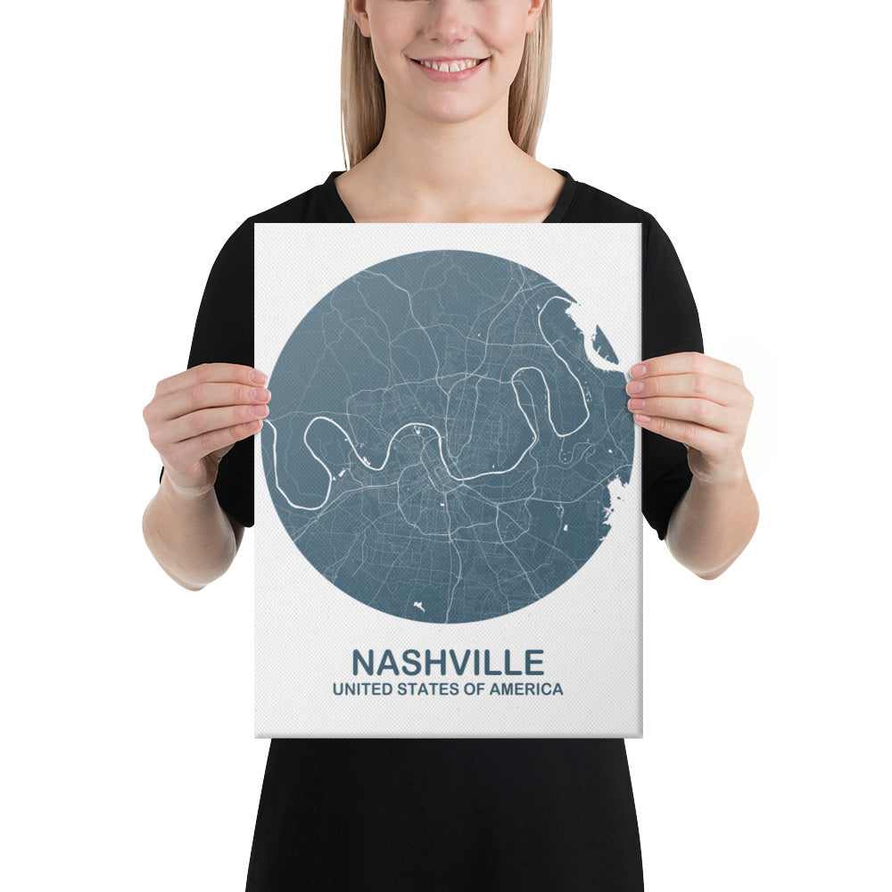 Nashville Circular Blue Canvas Map