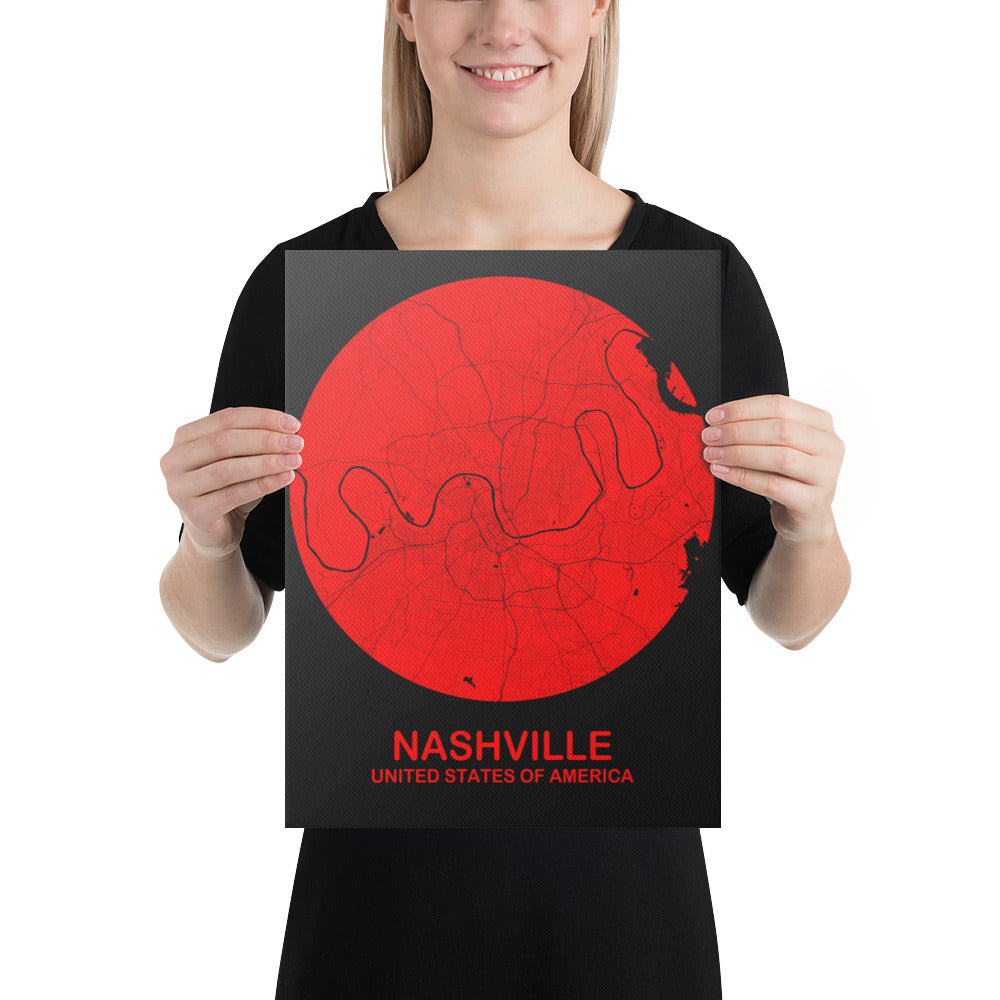 Nashville Circular Red Canvas Map