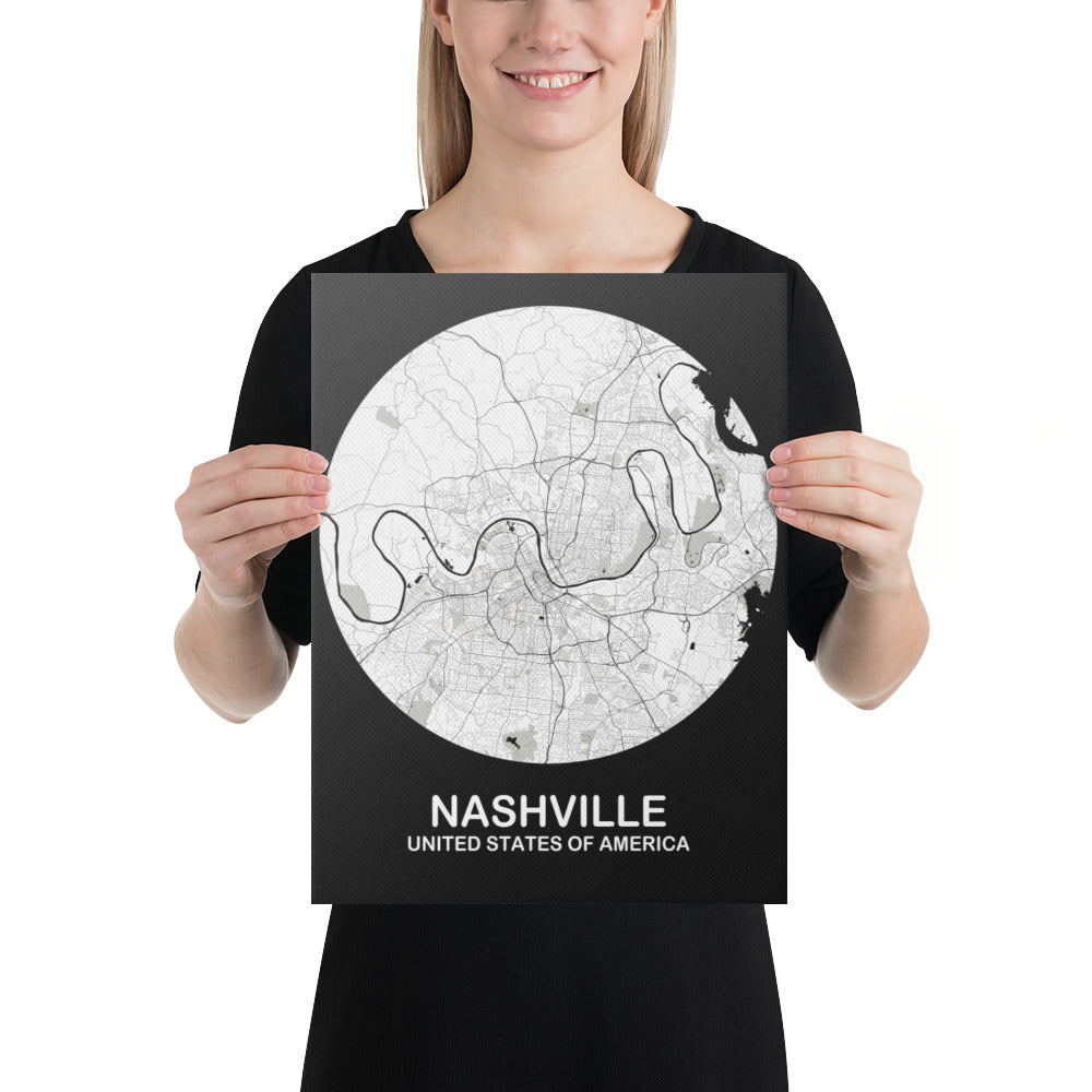 Nashville Circular White Canvas Map