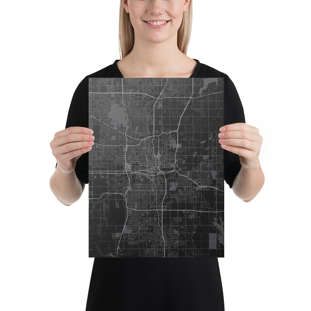 Oklahoma City Black Canvas Map