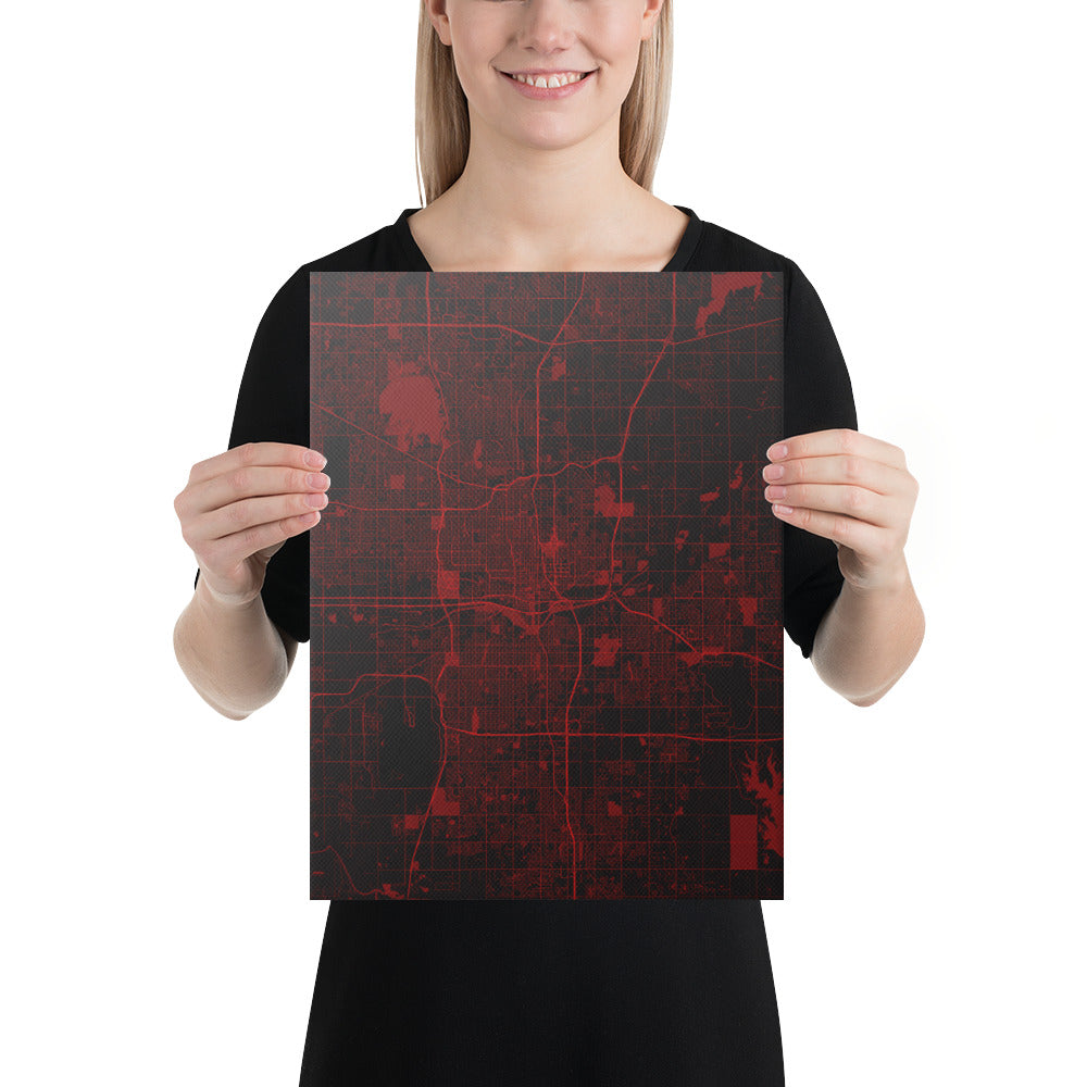 Oklahoma City Black and Red Canvas Map