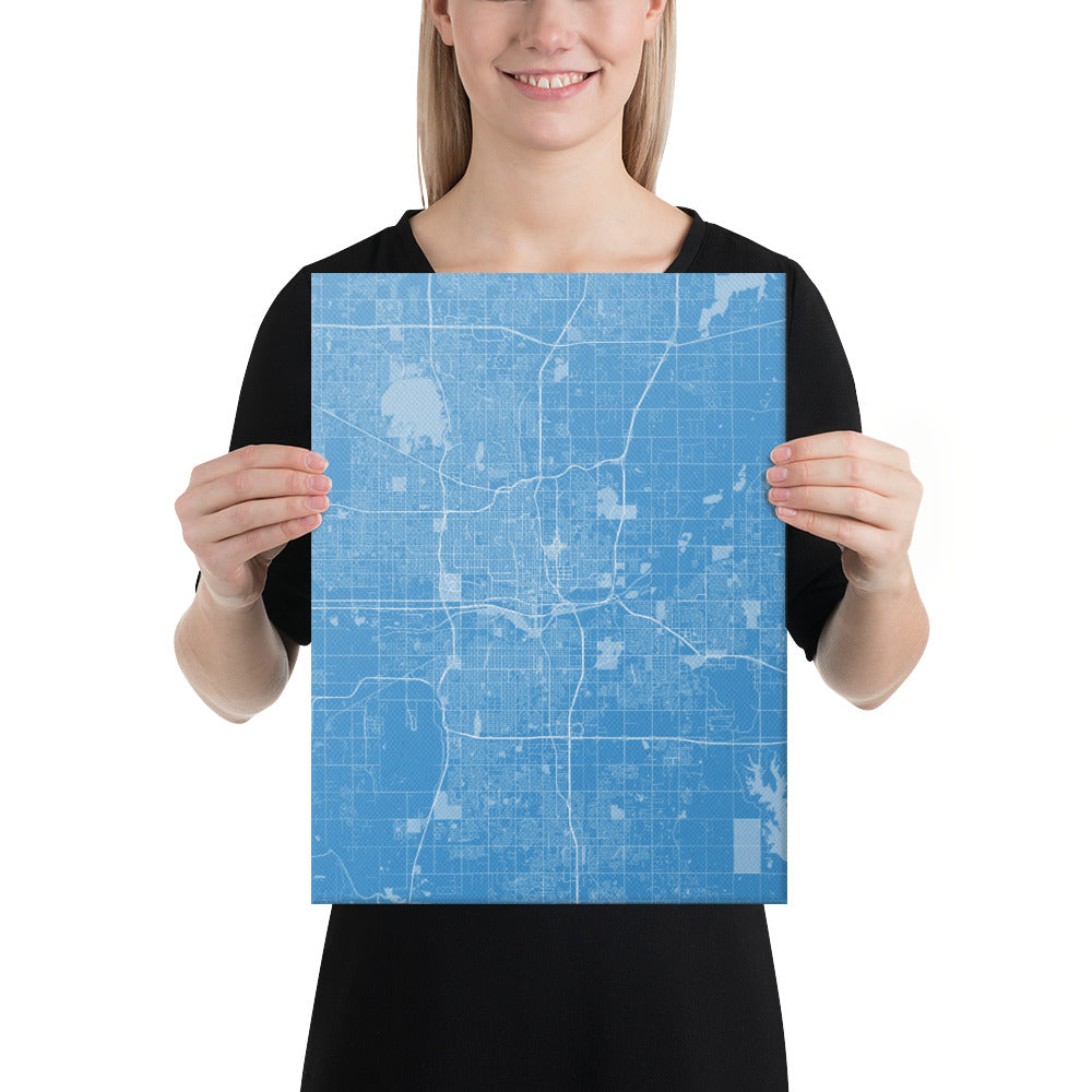 Oklahoma City Blue and White Canvas Map