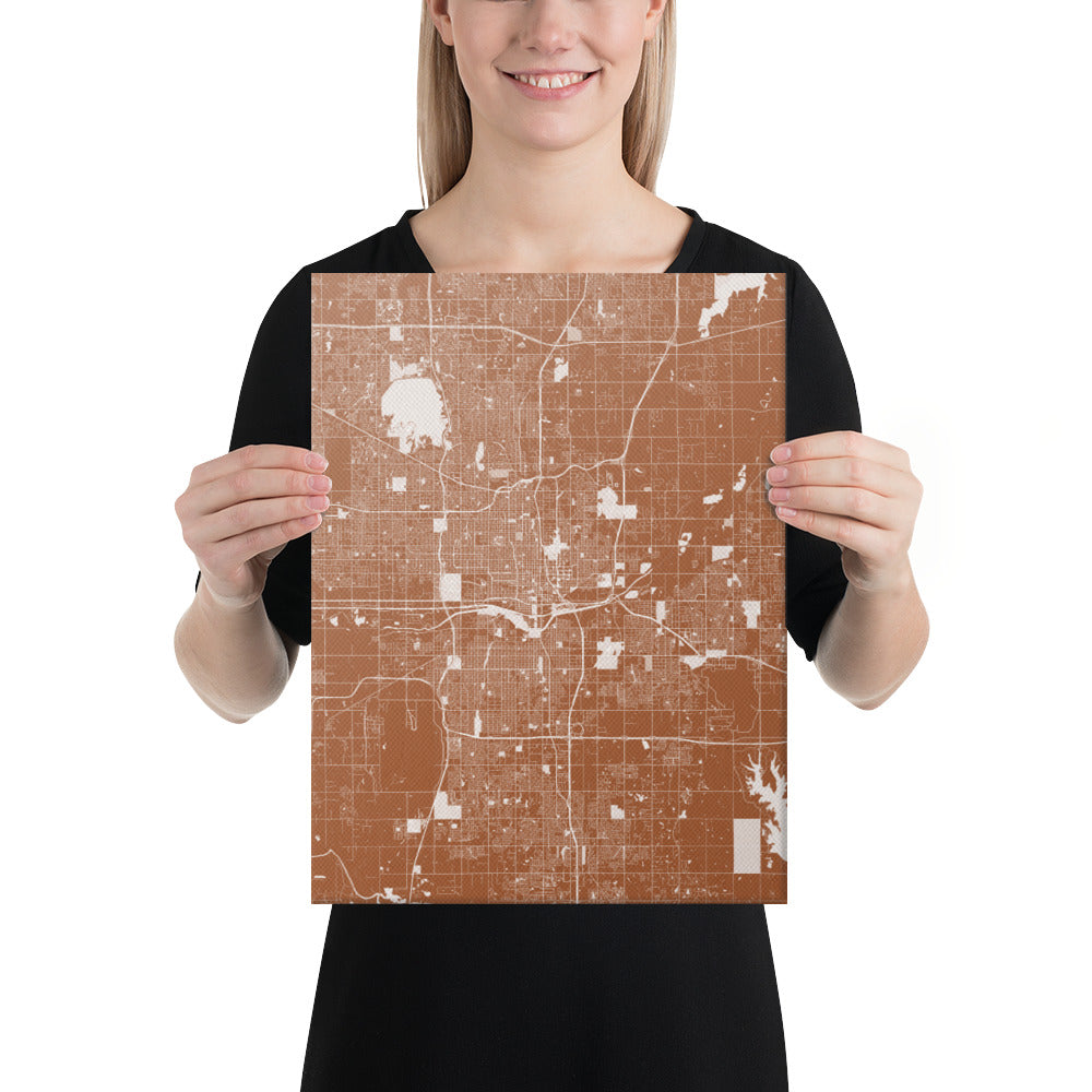 Oklahoma City Brown and White Canvas Map