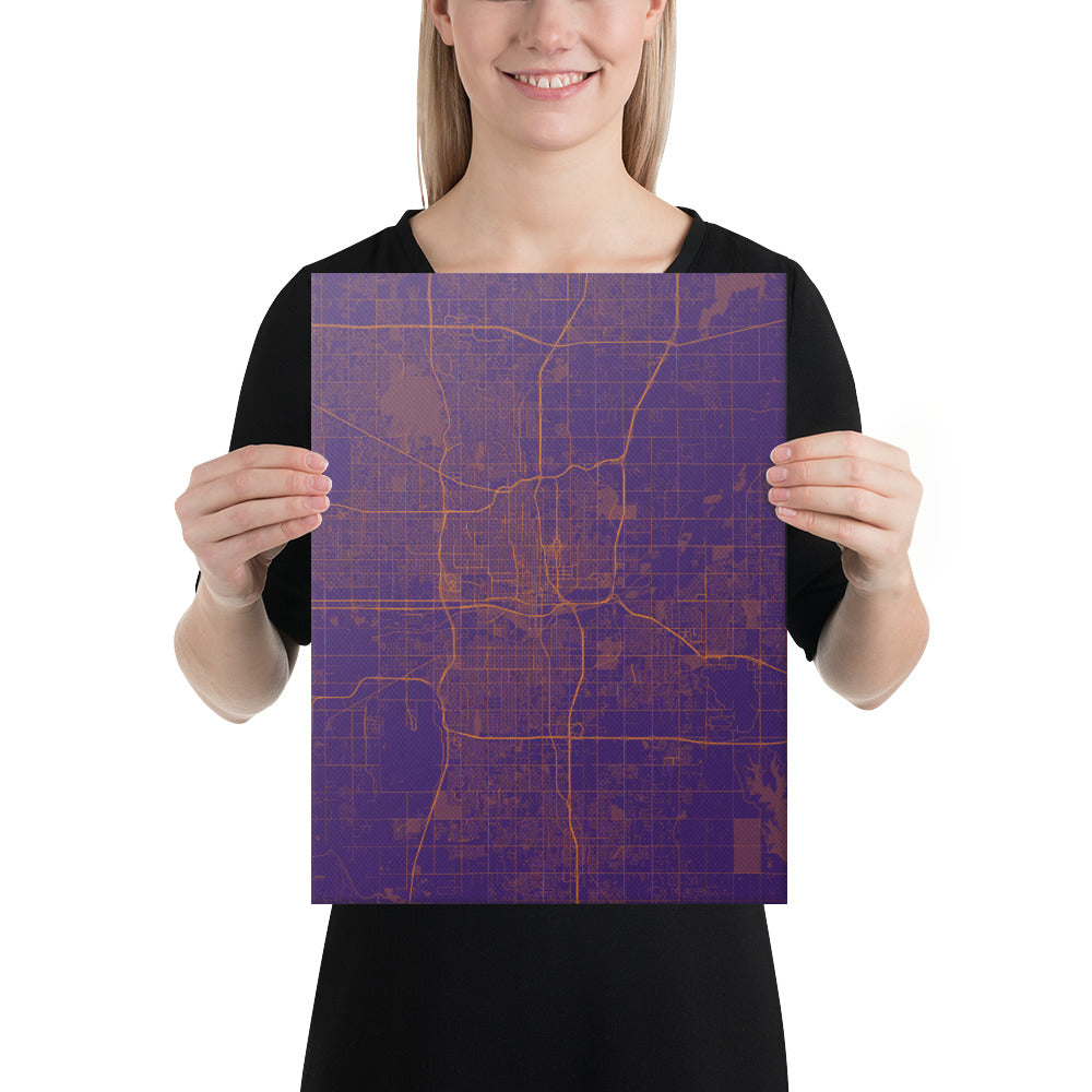 Oklahoma City Purple and Orange Canvas Map