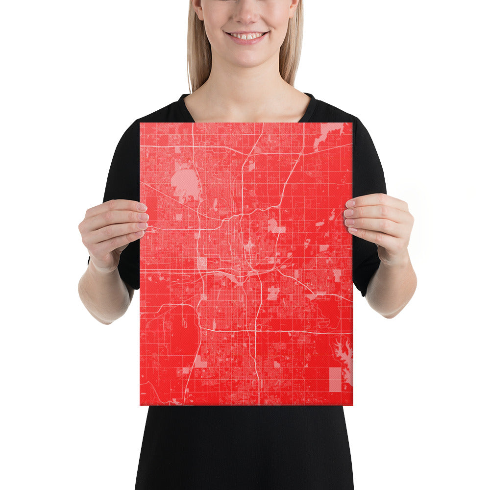 Oklahoma City Red and White Canvas Map