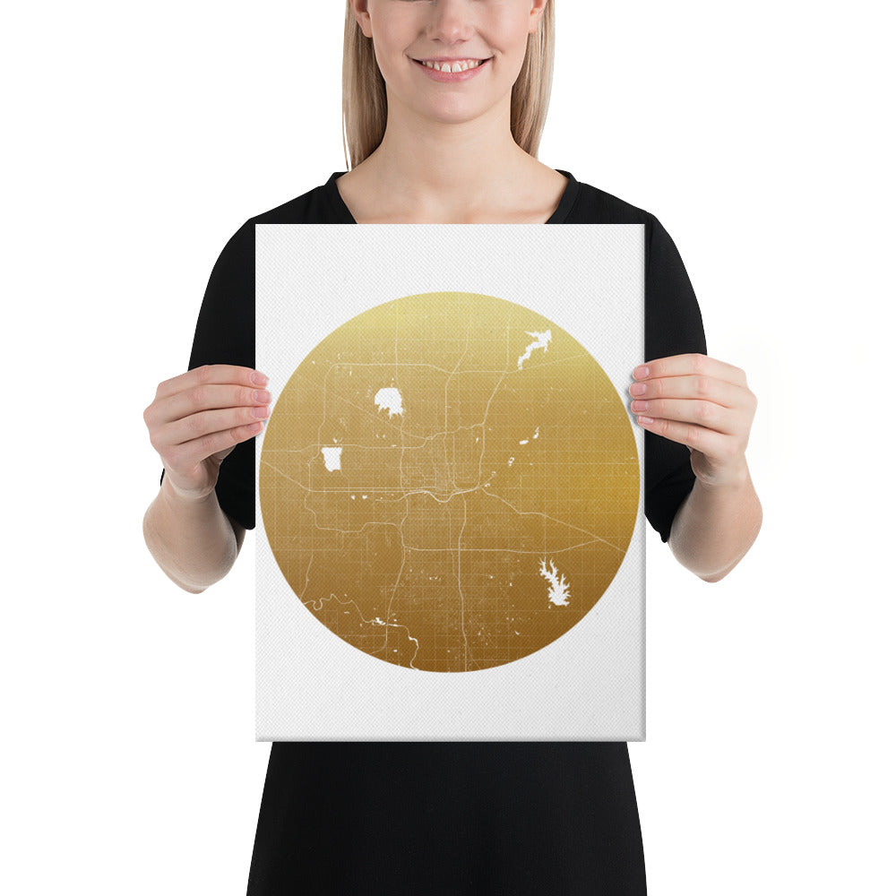 Oklahoma City Gold on White Canvas Map