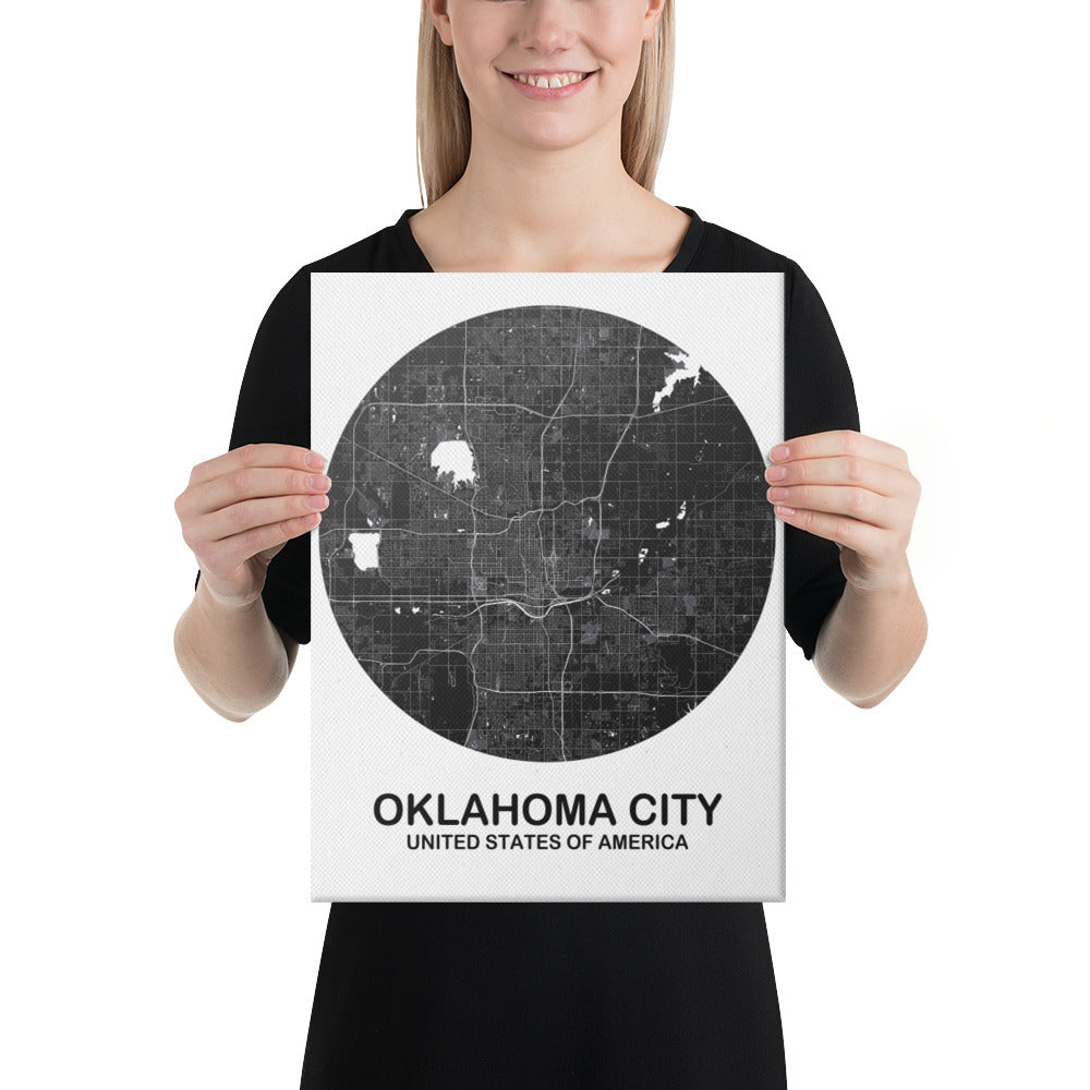 Oklahoma City Circular Black Canvas Map