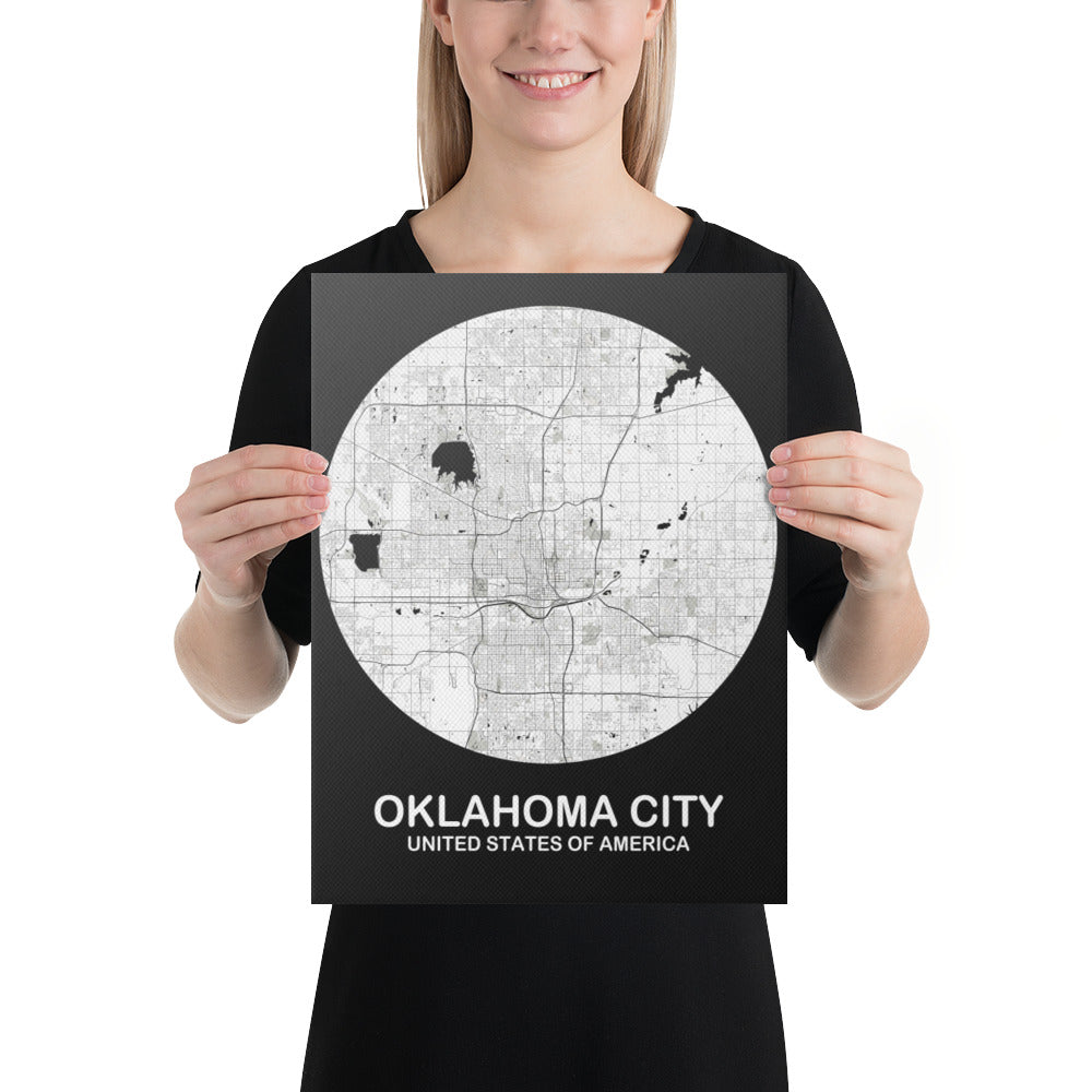 Oklahoma City Circular White Canvas Map