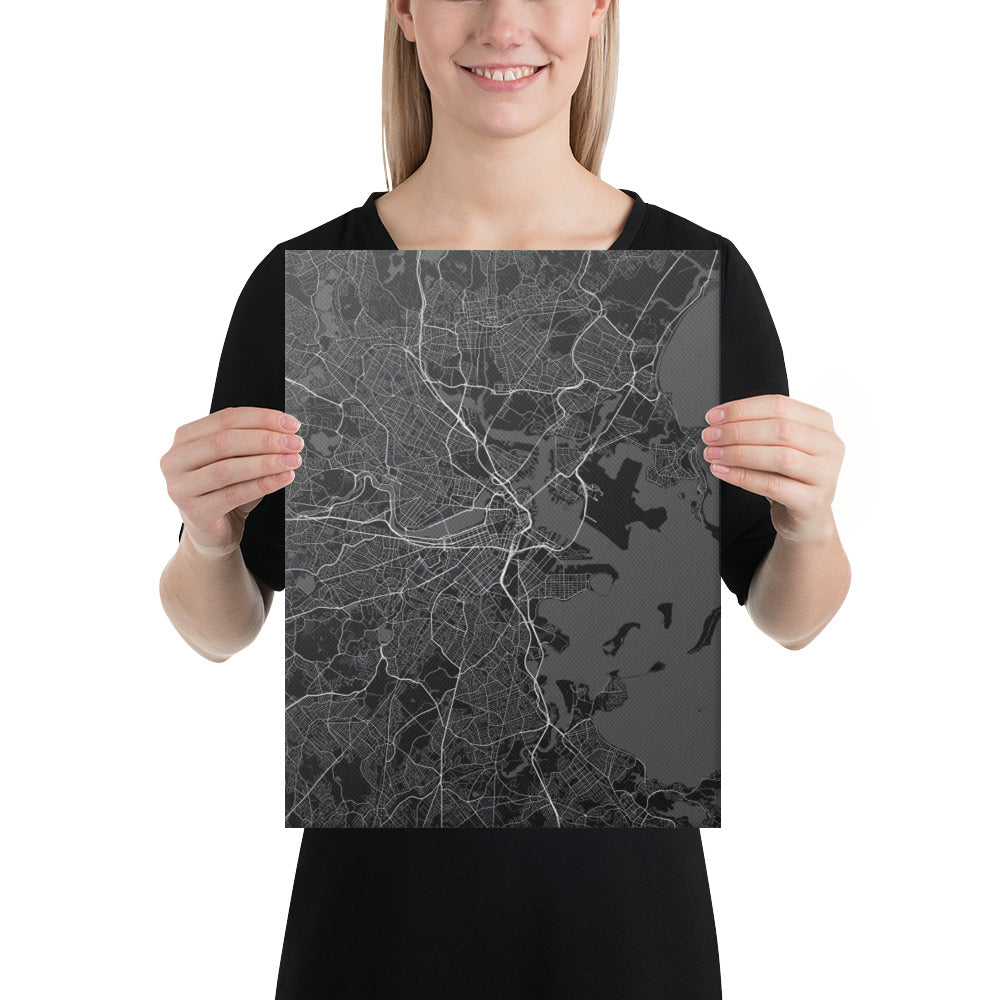 Boston Black Canvas Map