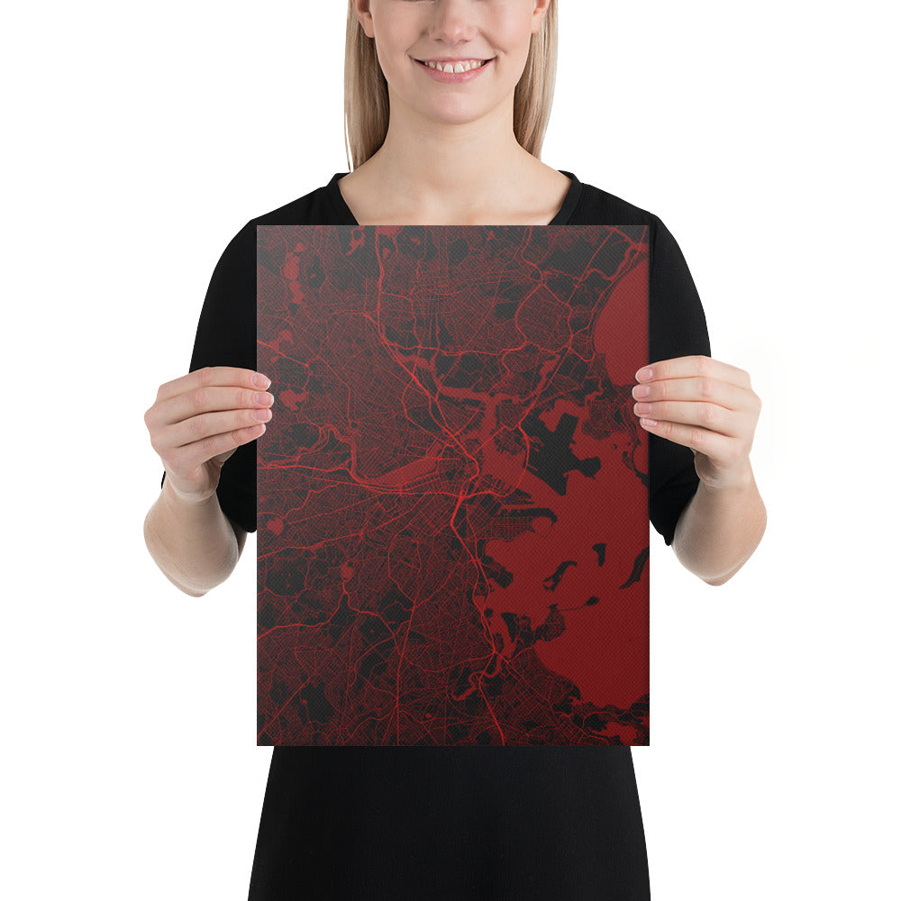 Boston Black and Red Canvas Map