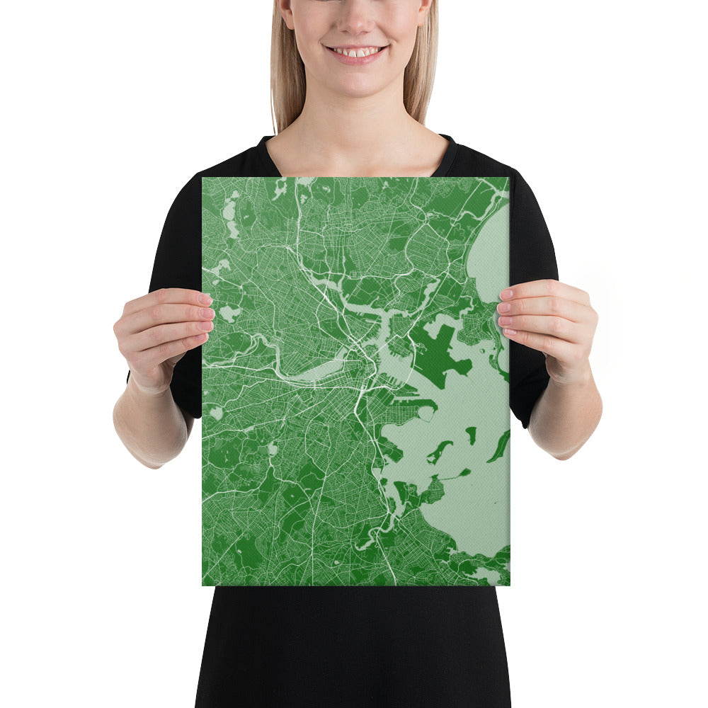 Boston Green and White Canvas Map