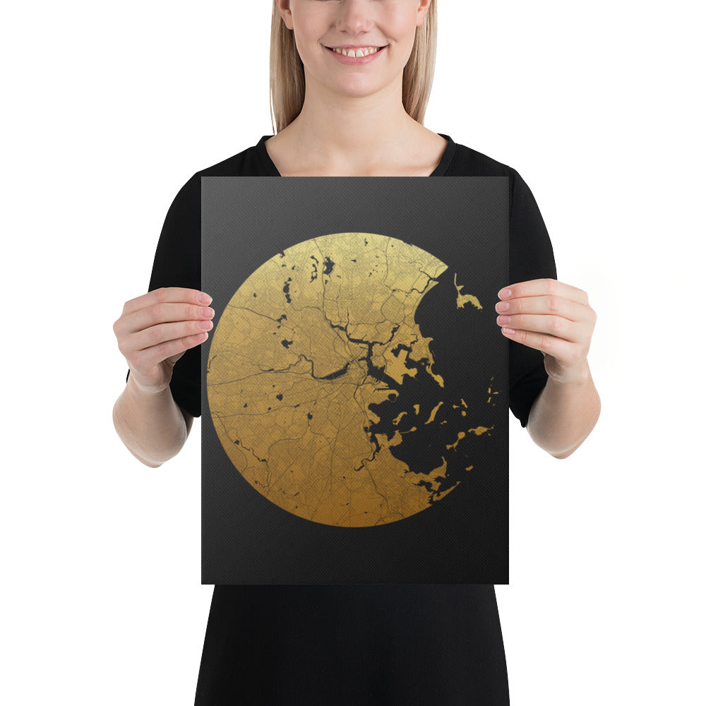 Boston Gold on Black Canvas Map