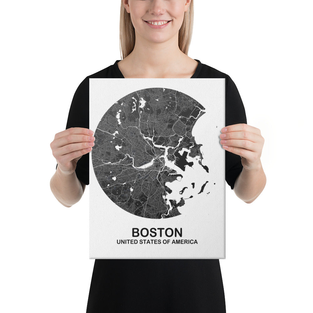 Boston Circular Black Canvas Map