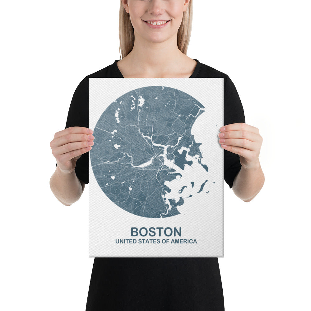 Boston Circular Blue Canvas Map