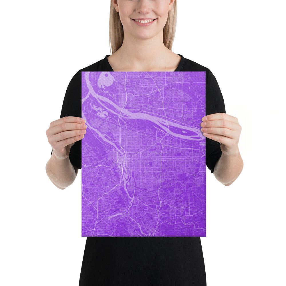 Portland Purple and White Canvas Map