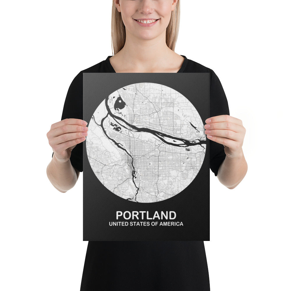 Portland Circular White Canvas Map