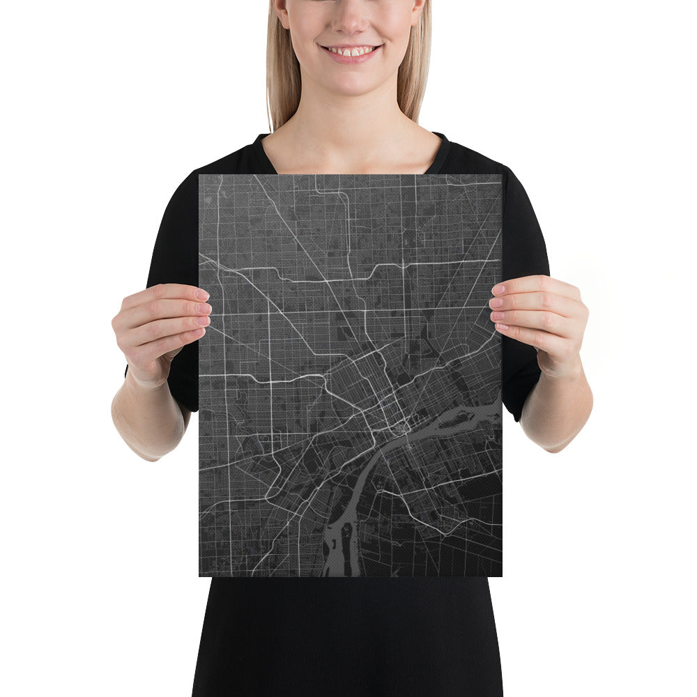 Detroit Black Canvas Map