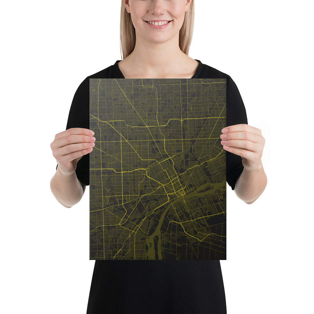 Detroit Black and Yellow Canvas Map