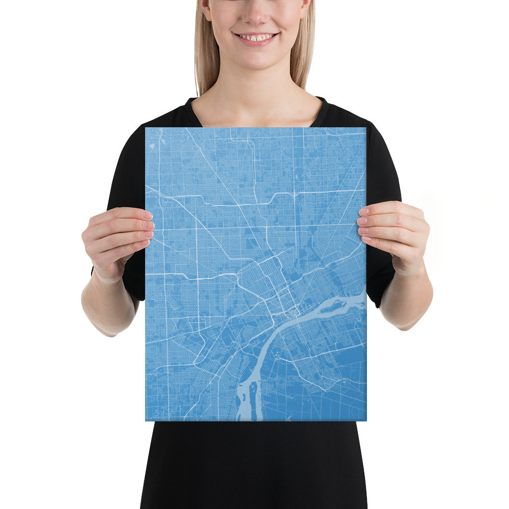 Detroit Blue and White Canvas Map