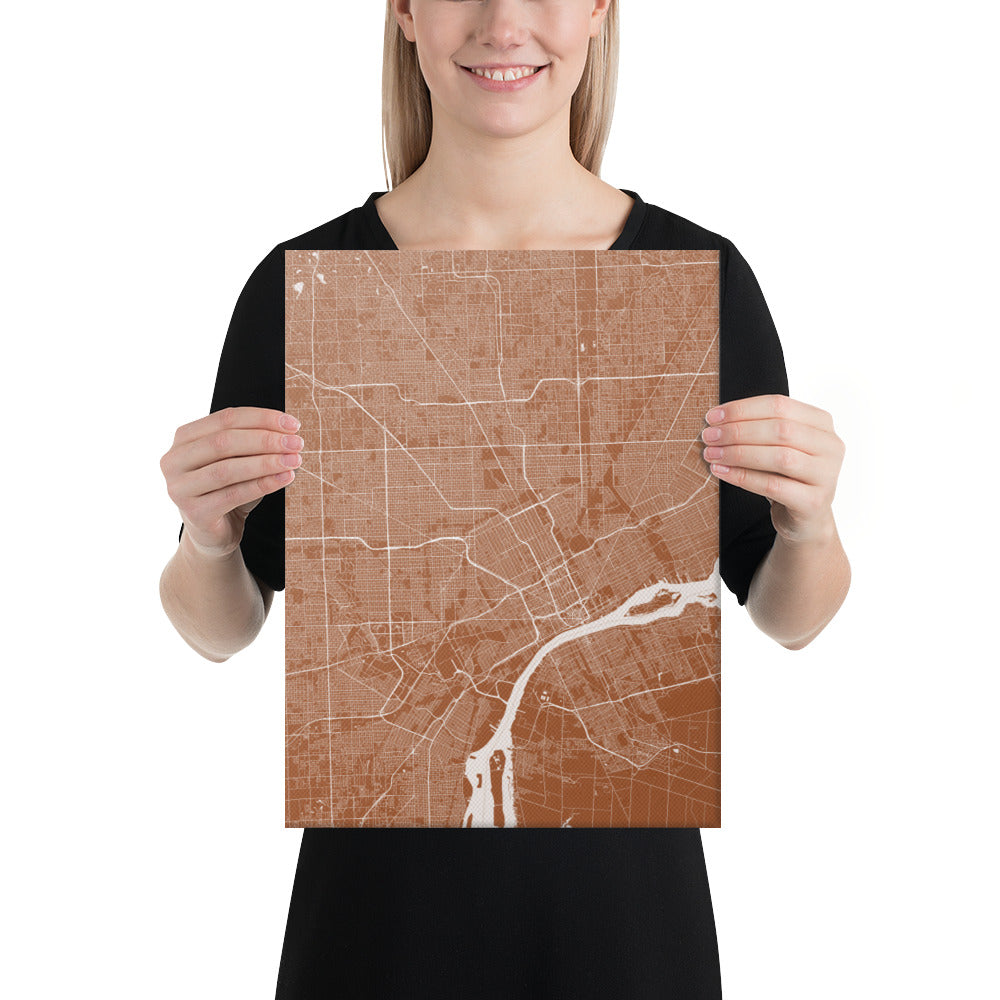 Detroit Brown and White Canvas Map