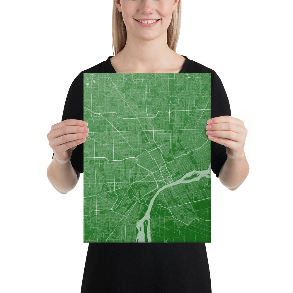 Detroit Green and White Canvas Map