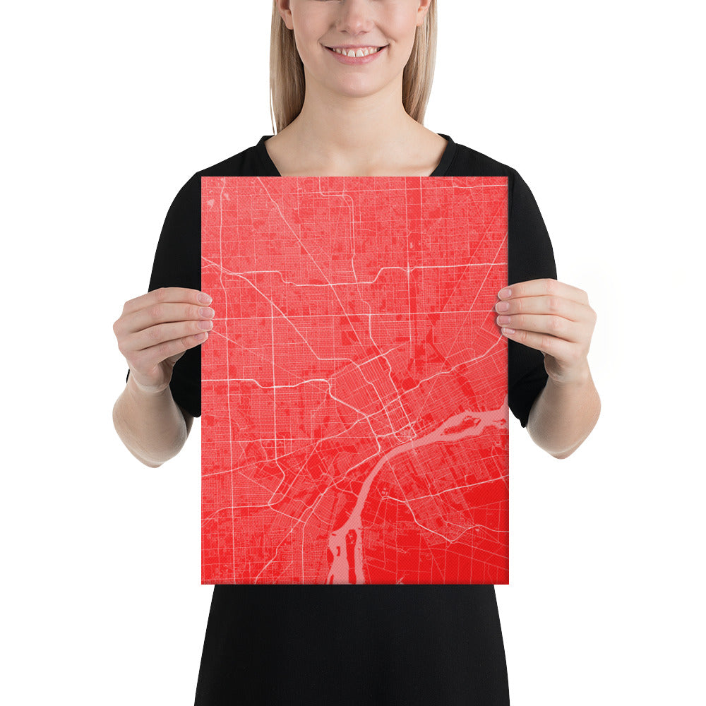 Detroit Red and White Canvas Map