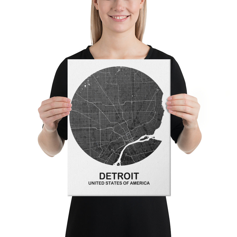 Detroit Circular Black Canvas Map