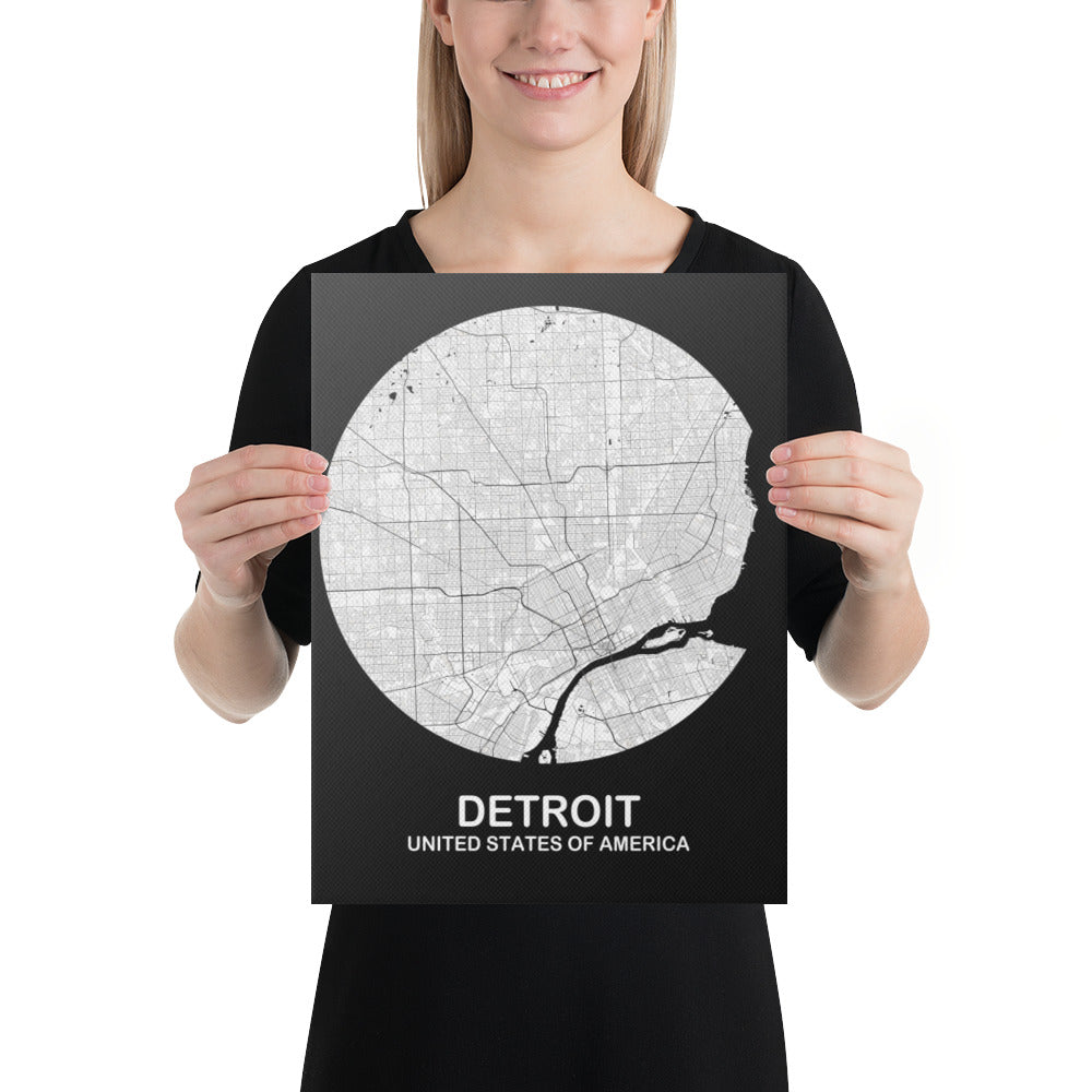 Detroit Circular White Canvas Map