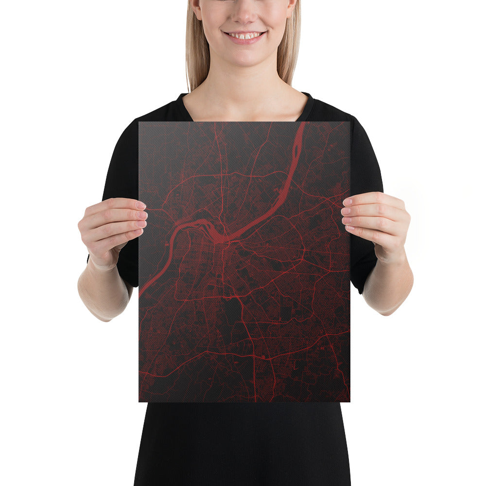 Louisville Black and Red Canvas Map