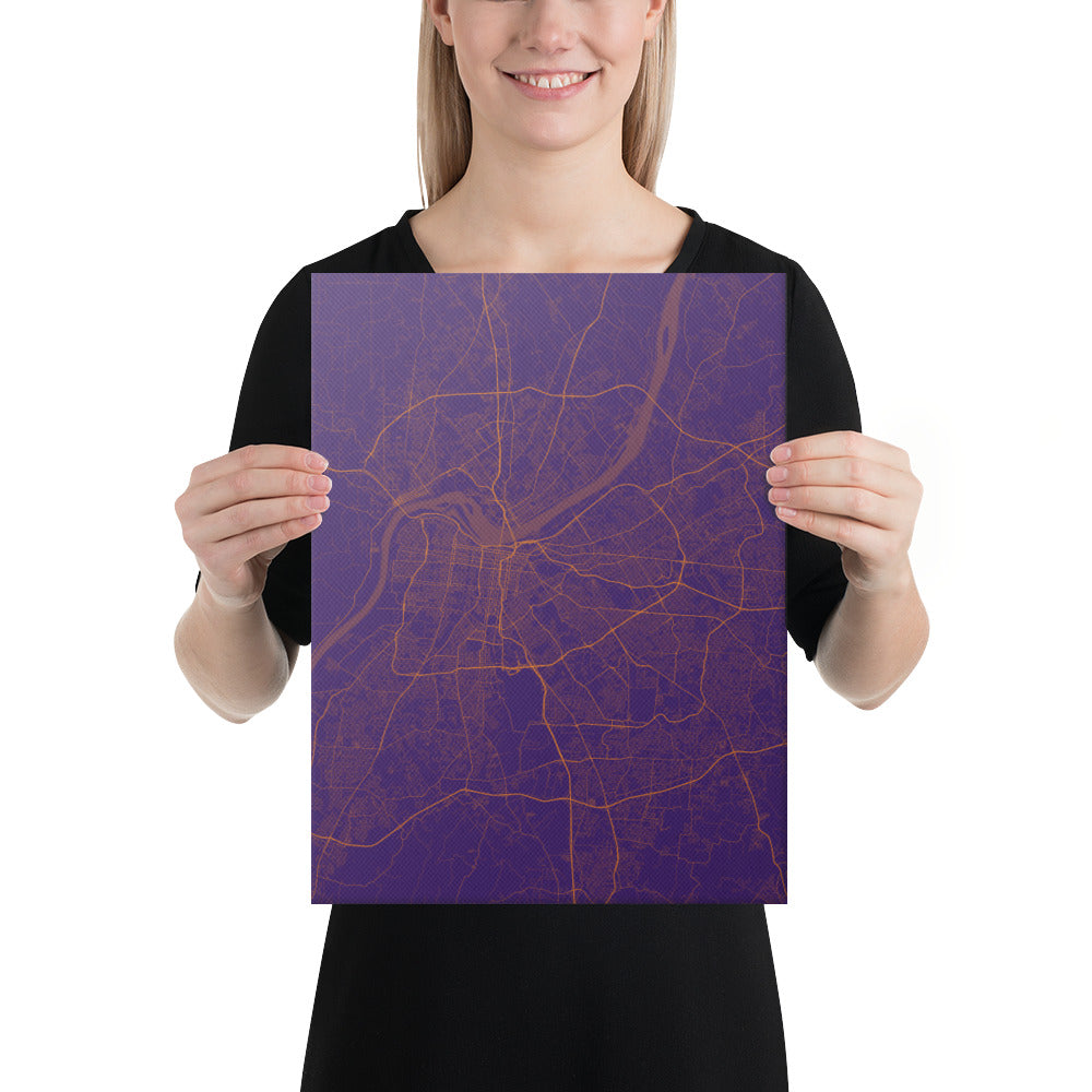 Louisville Purple and Orange Canvas Map