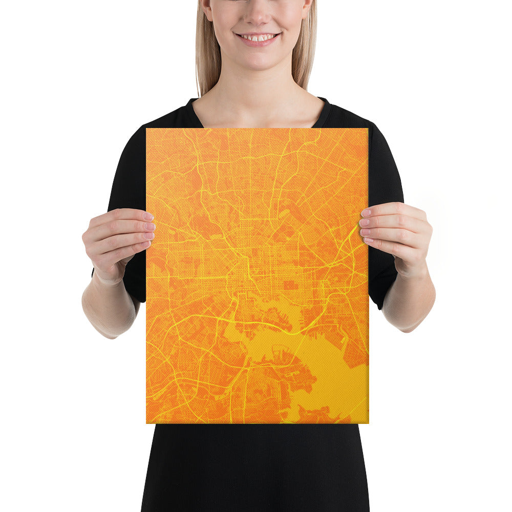 Baltimore Orange and Yellow Canvas Map