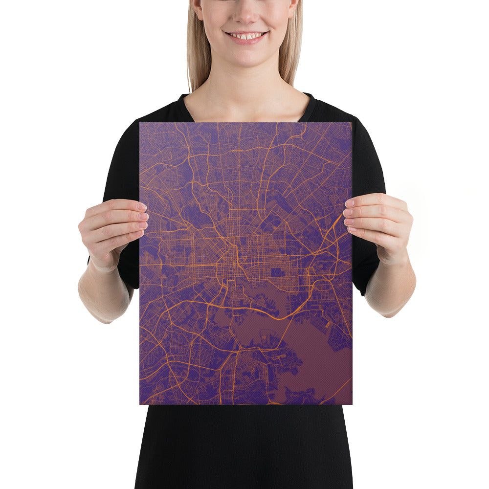 Baltimore Purple and Orange Canvas Map