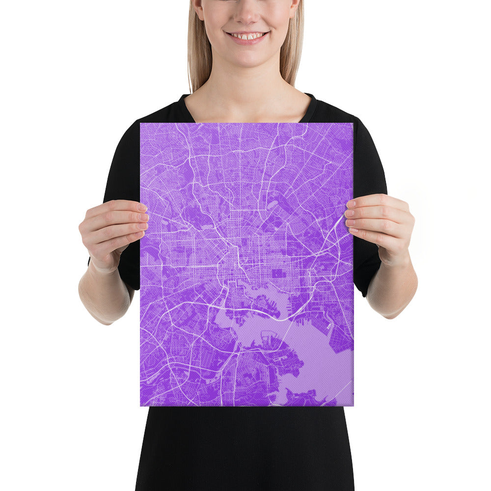 Baltimore Purple and White Canvas Map