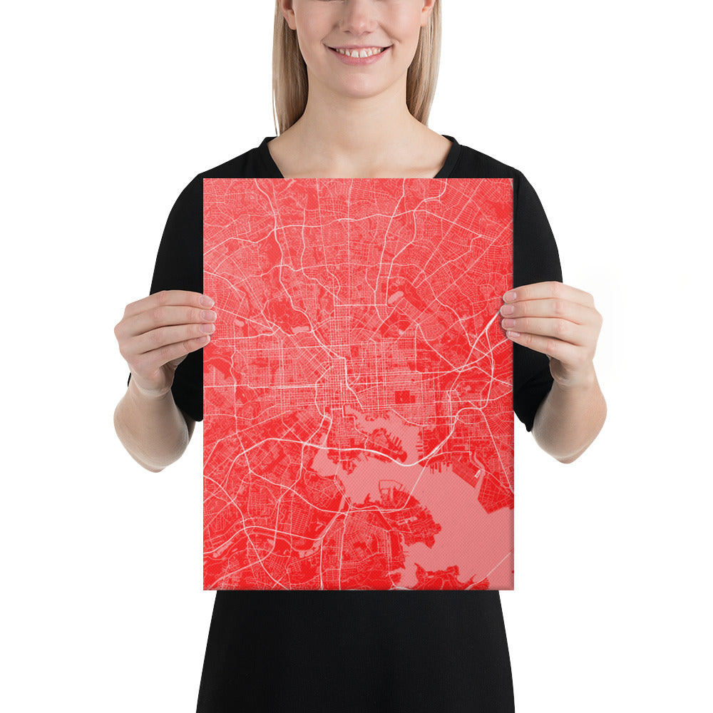 Baltimore Red and White Canvas Map