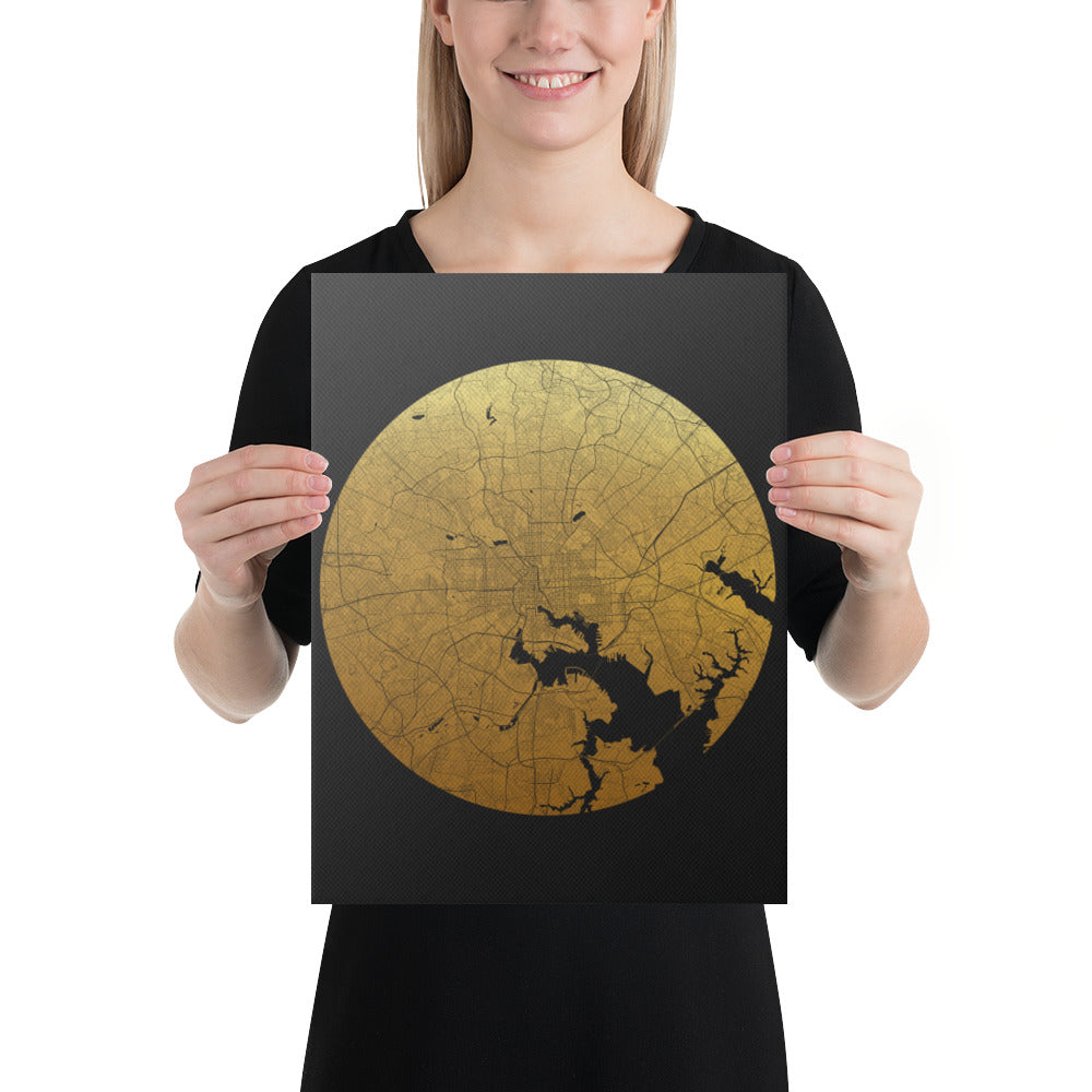 Baltimore Gold on Black Canvas Map