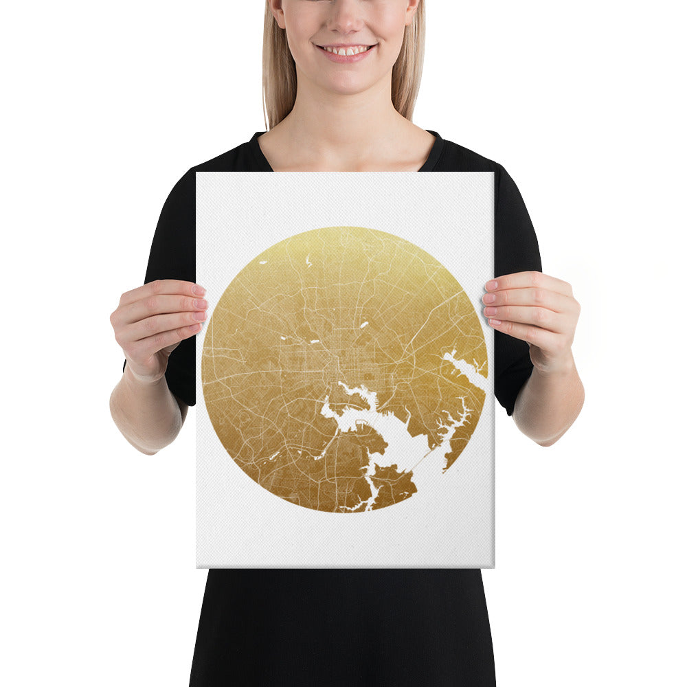 Baltimore Gold on White Canvas Map