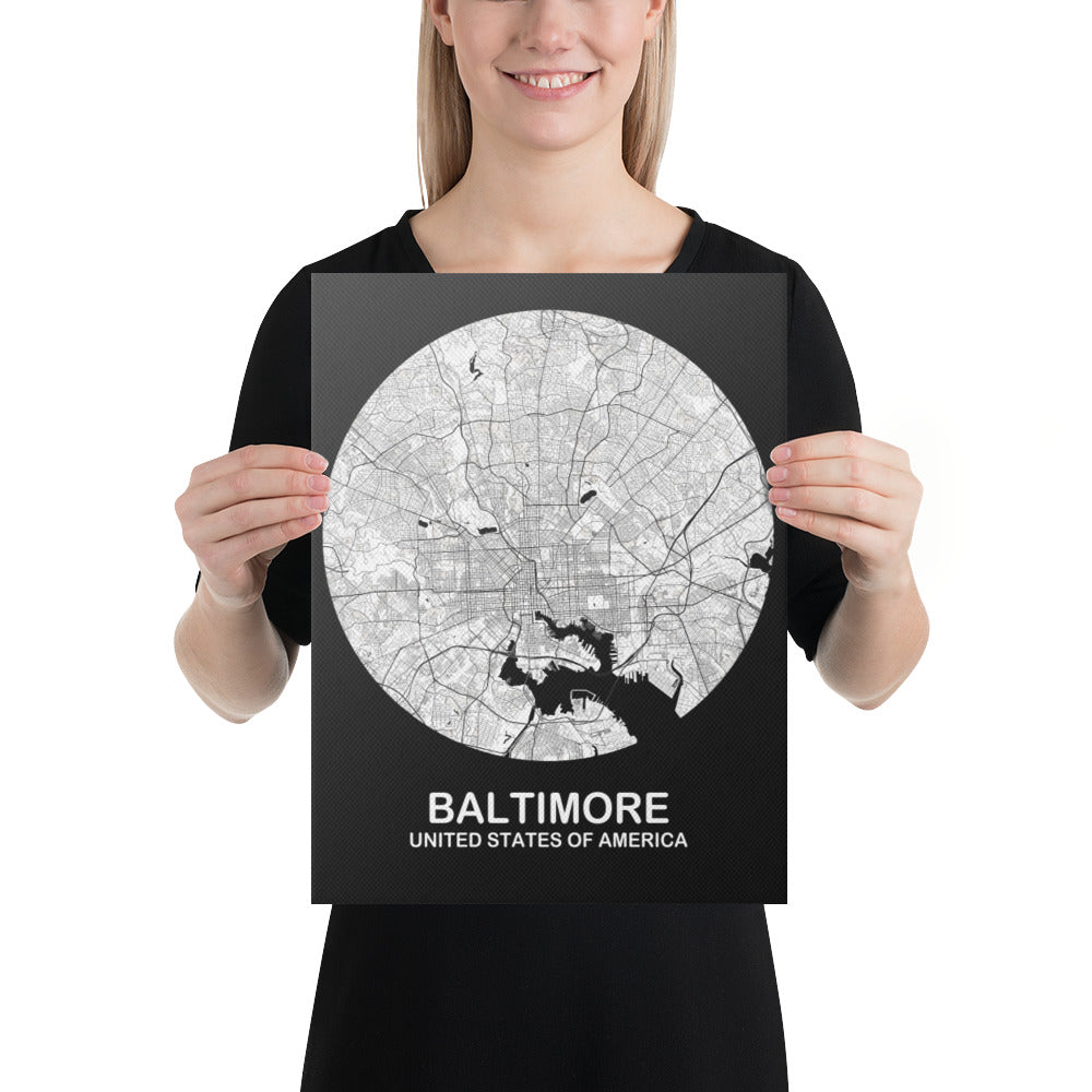 Baltimore Circular White Canvas Map