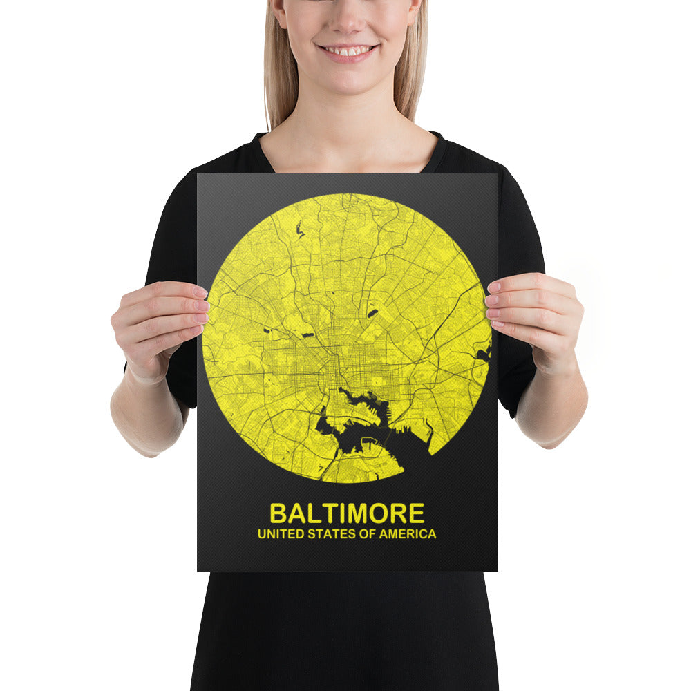 Baltimore Circular Yellow Canvas Map