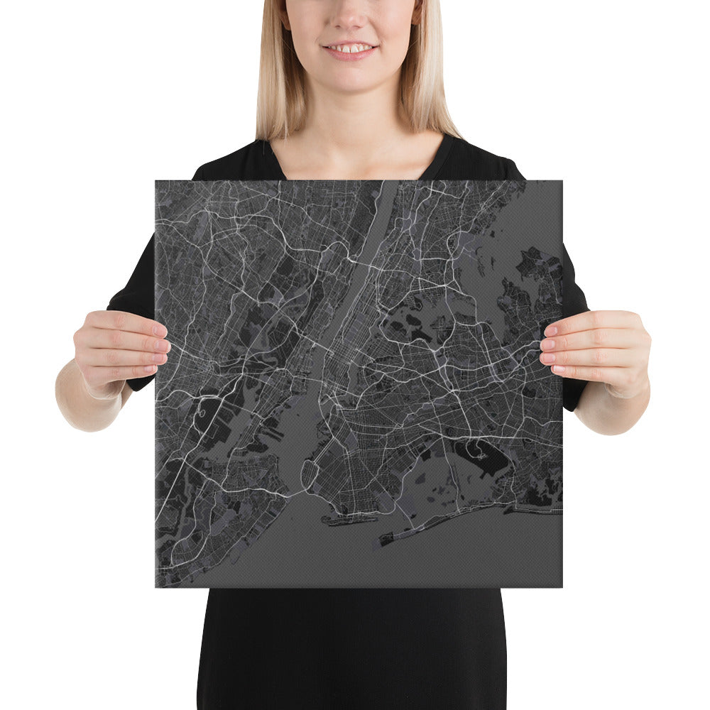 New York Black Canvas Map