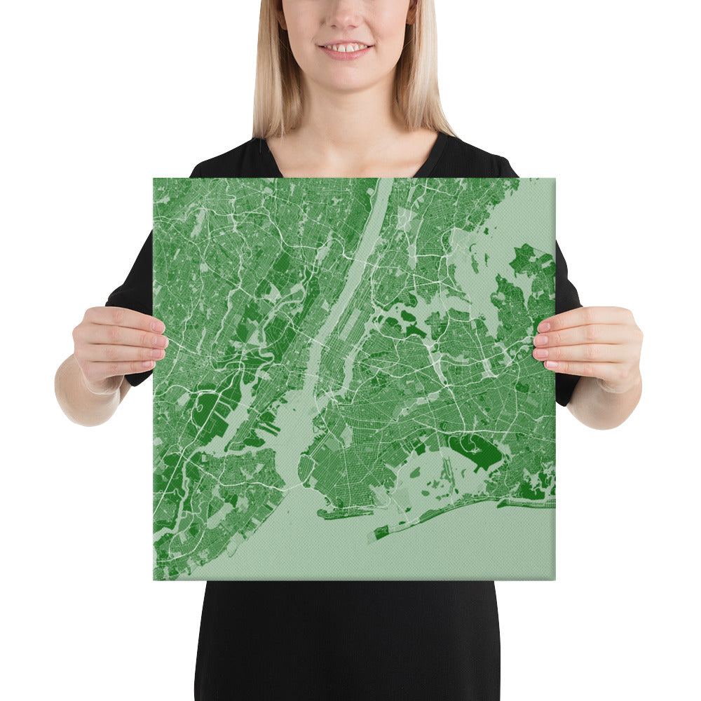 New York Green and White Canvas Map