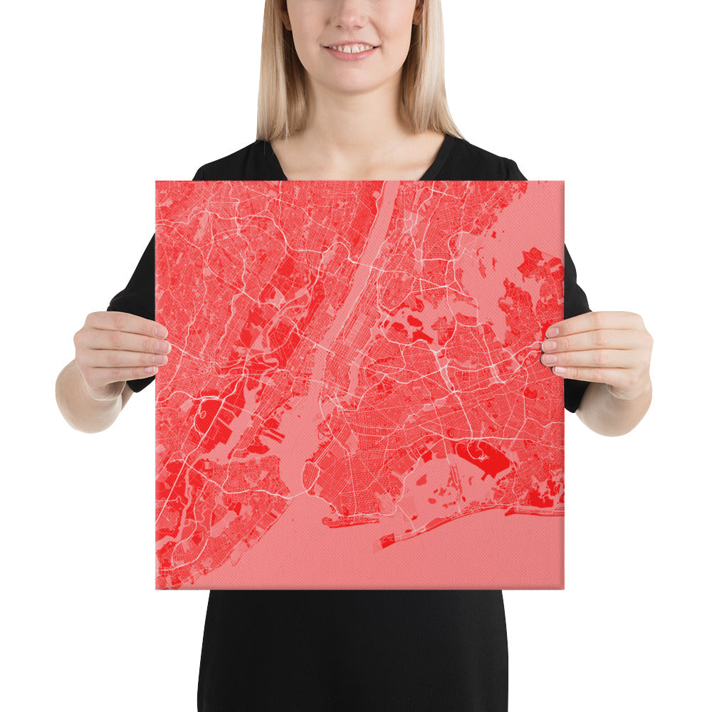 New York Red and White Canvas Map