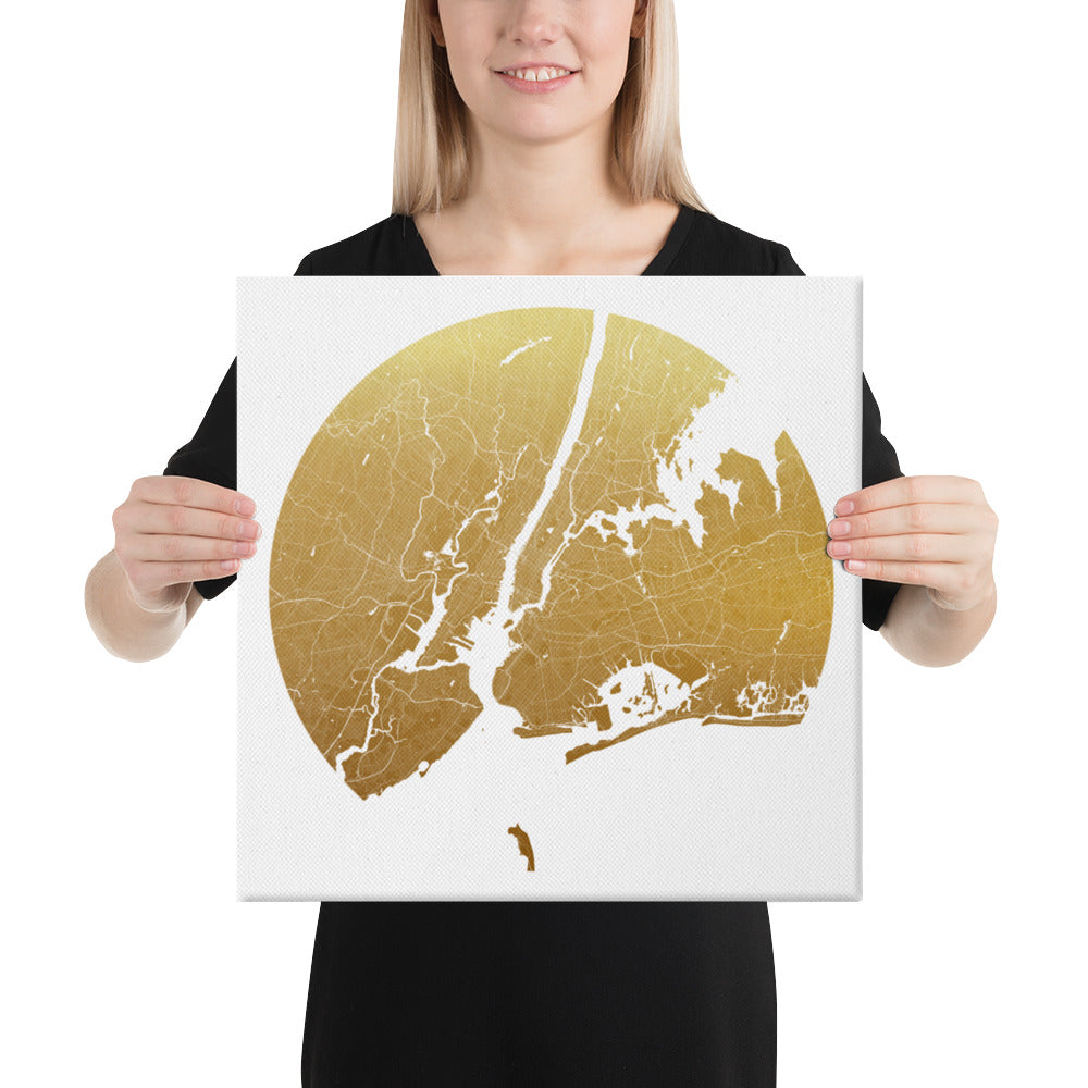 New York Gold on White Canvas Map