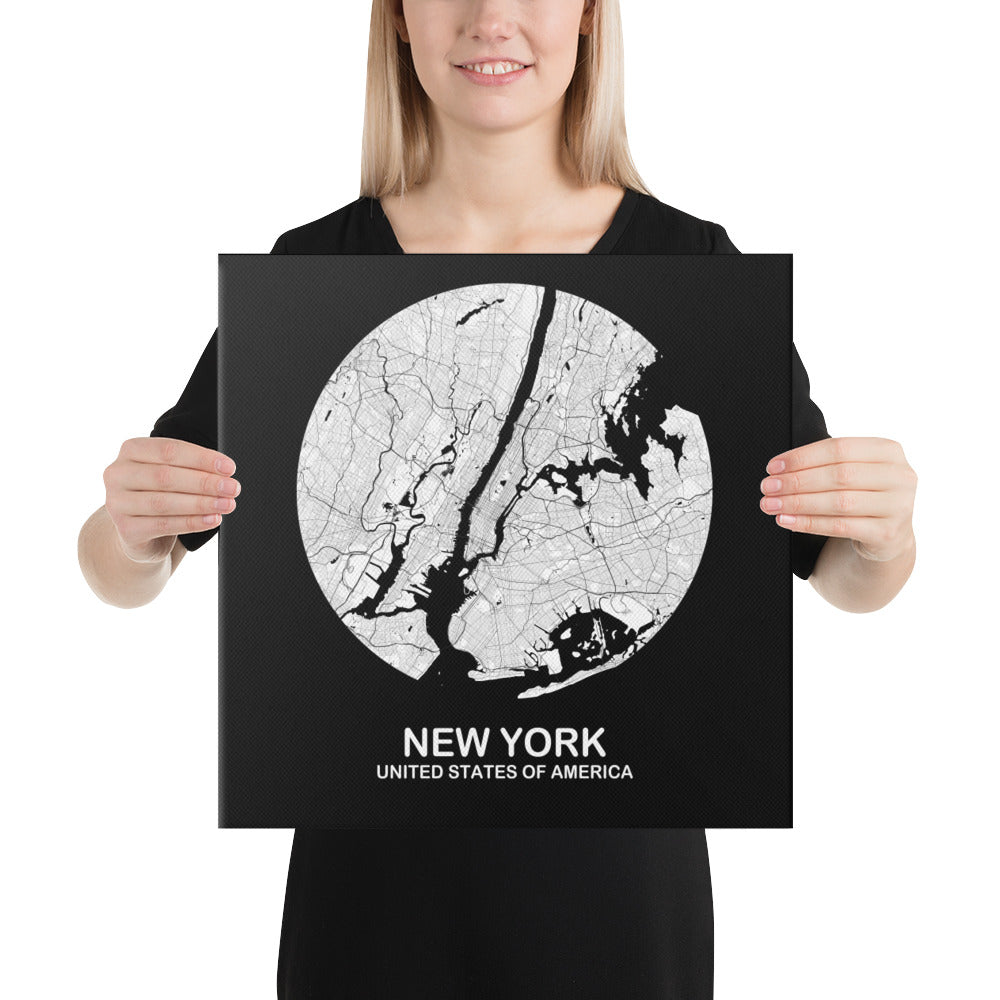 New York Circular White Canvas Map