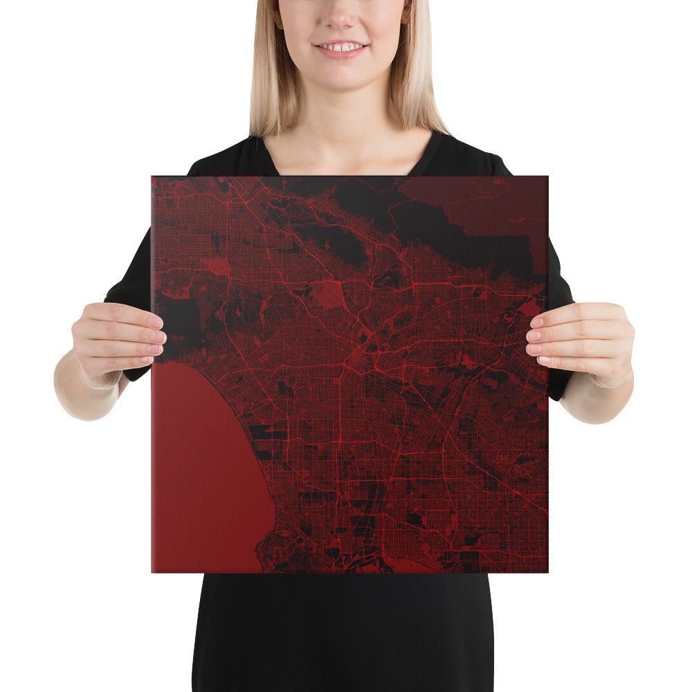 Los Angeles Black and Red Canvas Map